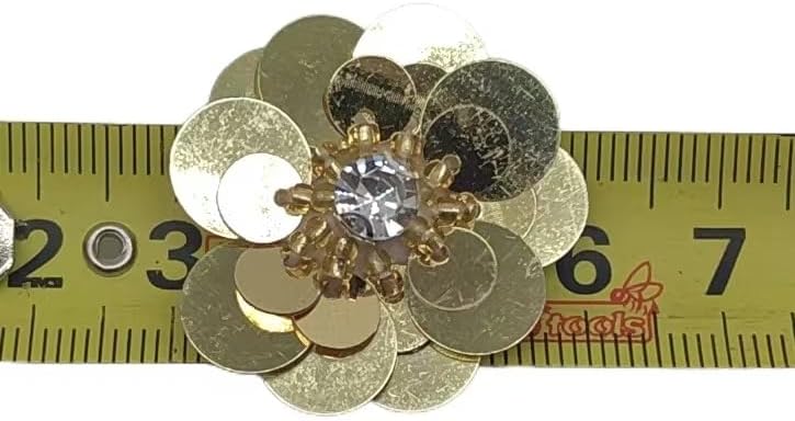 Lmlliang 10pc Sequin Flowers Beading Applique Gold 1.18Inch Sew on Patches Glitter Mini Crystal Paillette Applique for DIY Wedding Cloth Shoes Hair Headband Decor - Image 3